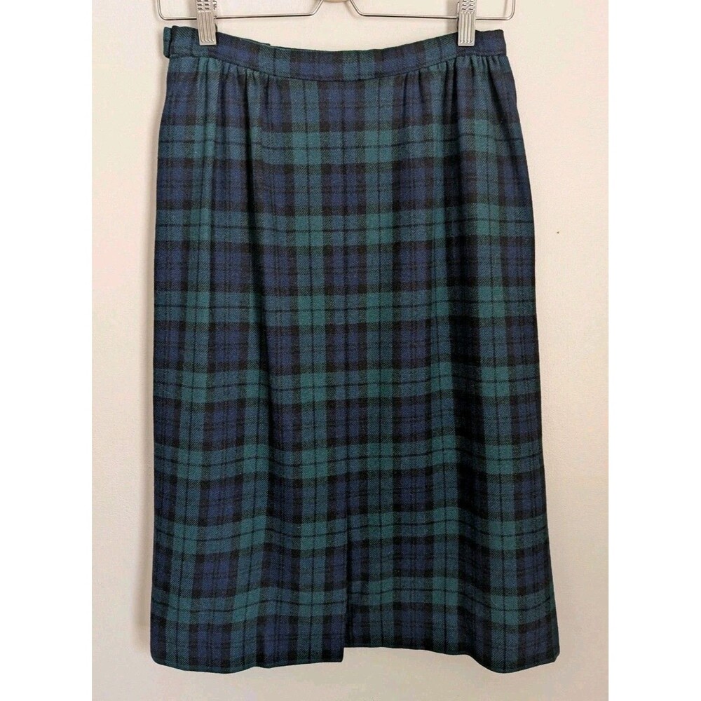 Vtg Pendleton Wool Skirt Blackwatch Tartan Plaid USA Tagged 8 Navy Green Classic - Picture 2 of 9